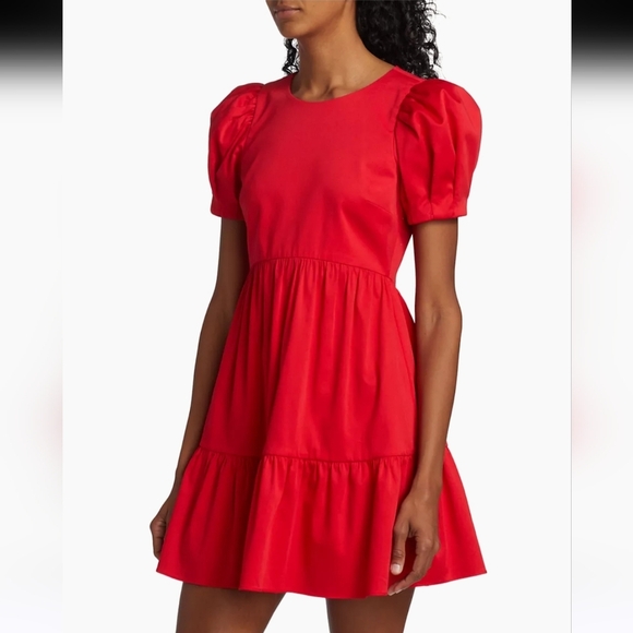 ALICE + OLIVIA Ann Curved Empire-Waist Tiered Cotton Minidress. Size 2 - Picture 1 of 14